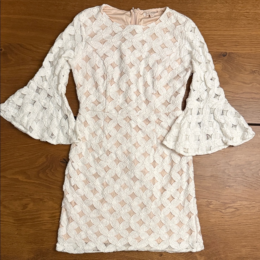 Skies Are Blue Cream Lace Bell Sleeve Dress